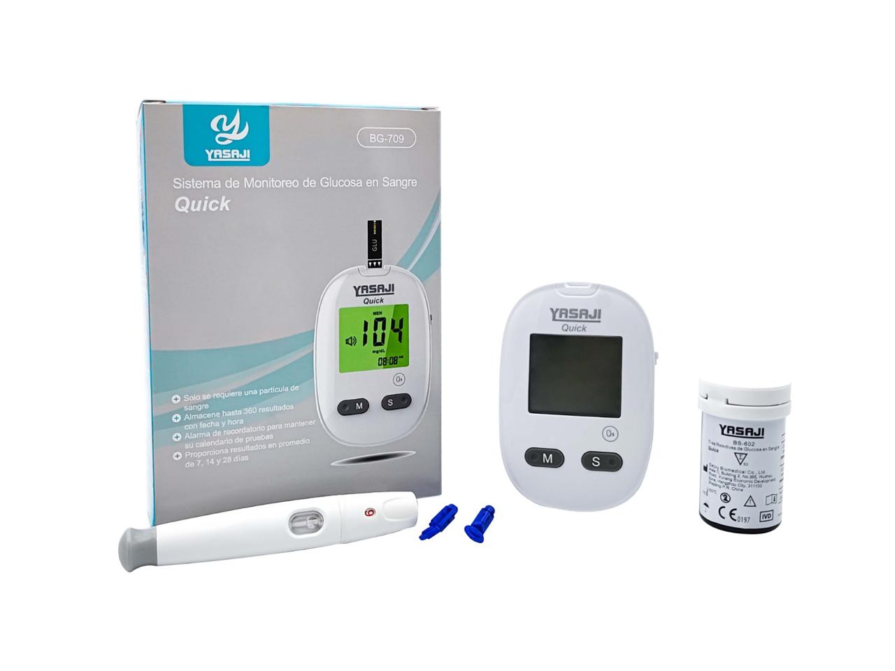 Glucómetro con resultados con voz YASAJI BG-709 + 50 tiras + 50 lancetas